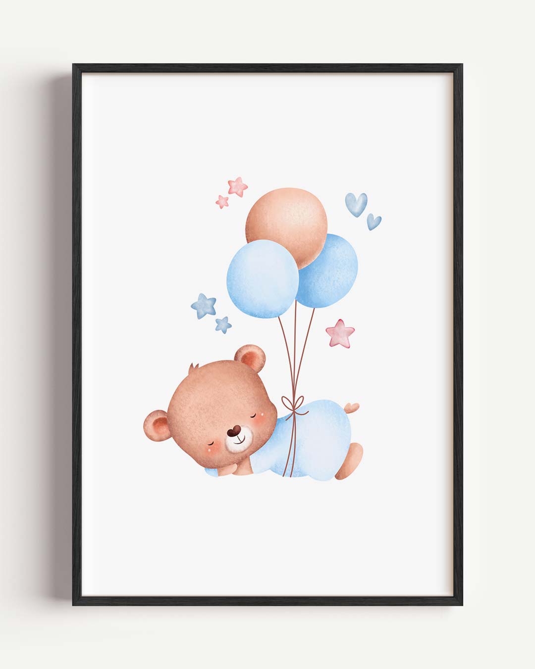 Schattige Slapende Beer met Ballonnen – kids portret poster als wanddecoratie