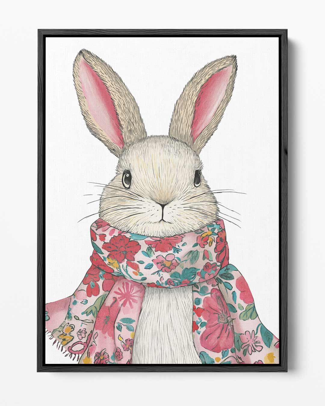 Schattig Konijn met Bloemensjaal – portret kunstwerk als wanddecoratie