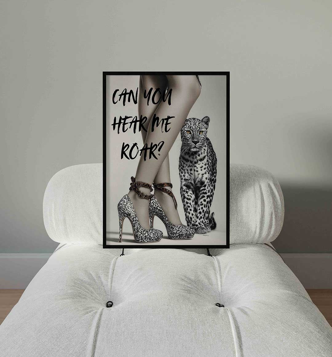 Luipaard en hakken – staande Pop Art wanddecoratie van WallArtistic