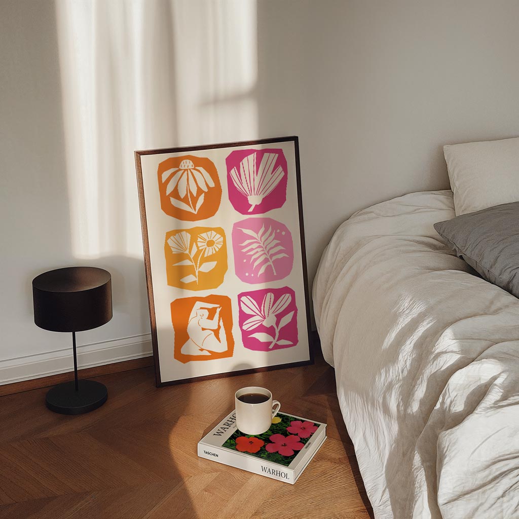 Bloemenpracht en Elegante Vormen – staande Popart wanddecoratie van WallArtistic