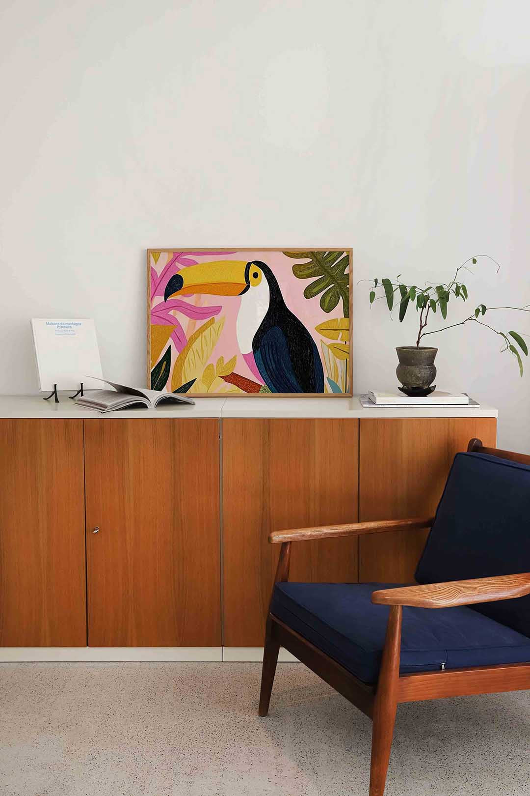 Toekan en bladeren – liggende dieren wanddecoratie van WallArtistic