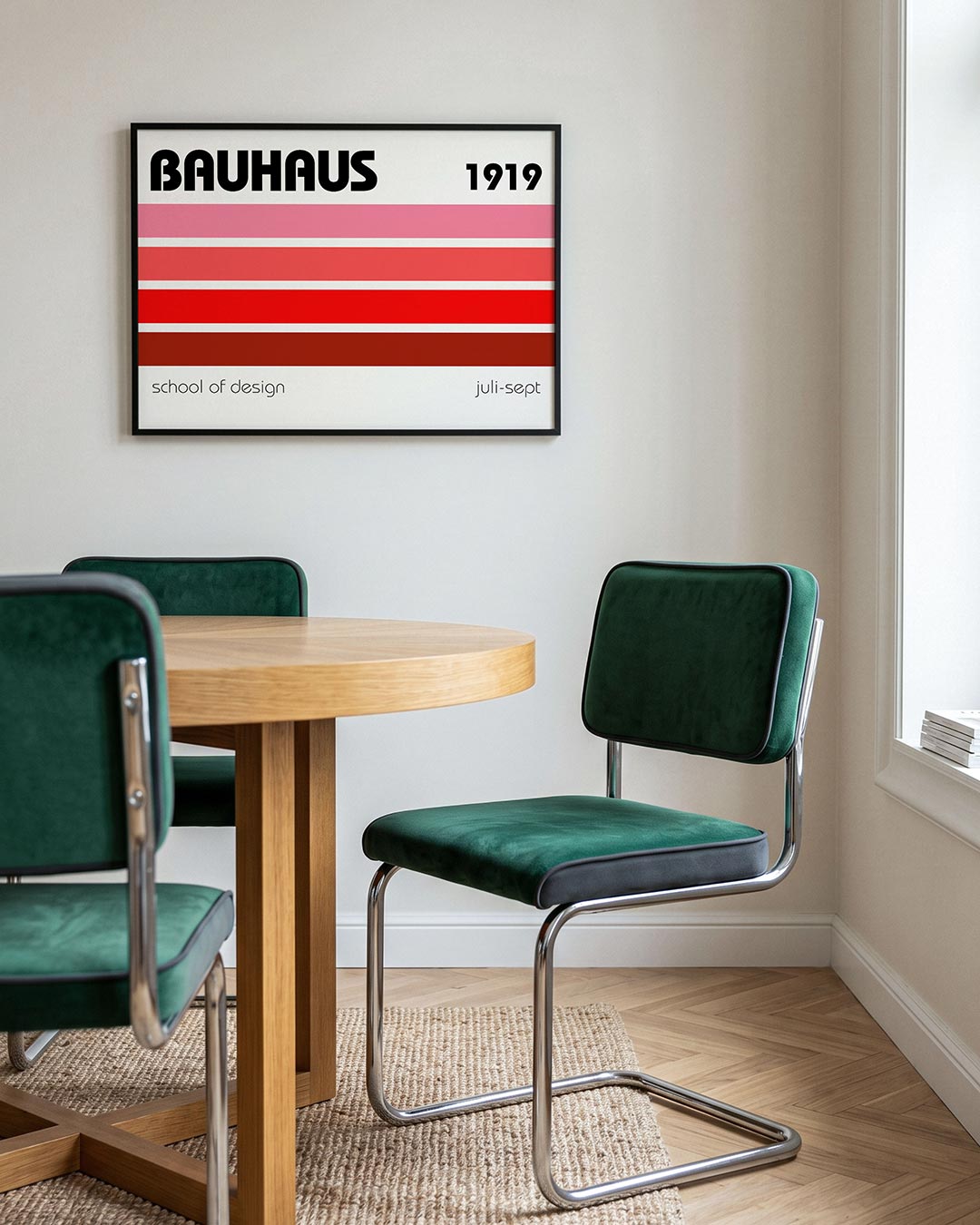 Kleurvlakken en tekst – liggende Bauhaus poster voor aan de muur