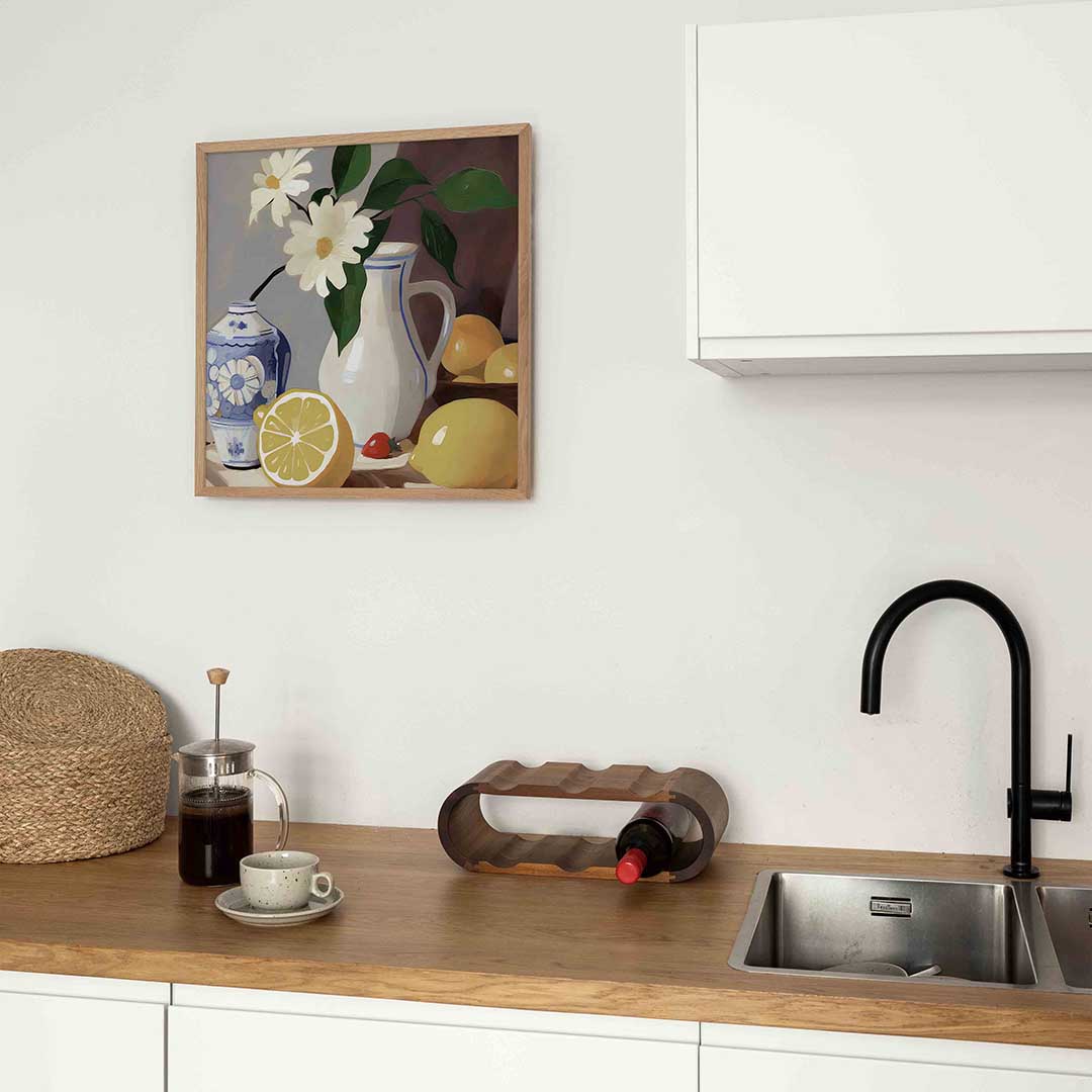 Bloemen en fruit – keukenposter in vierkant formaat