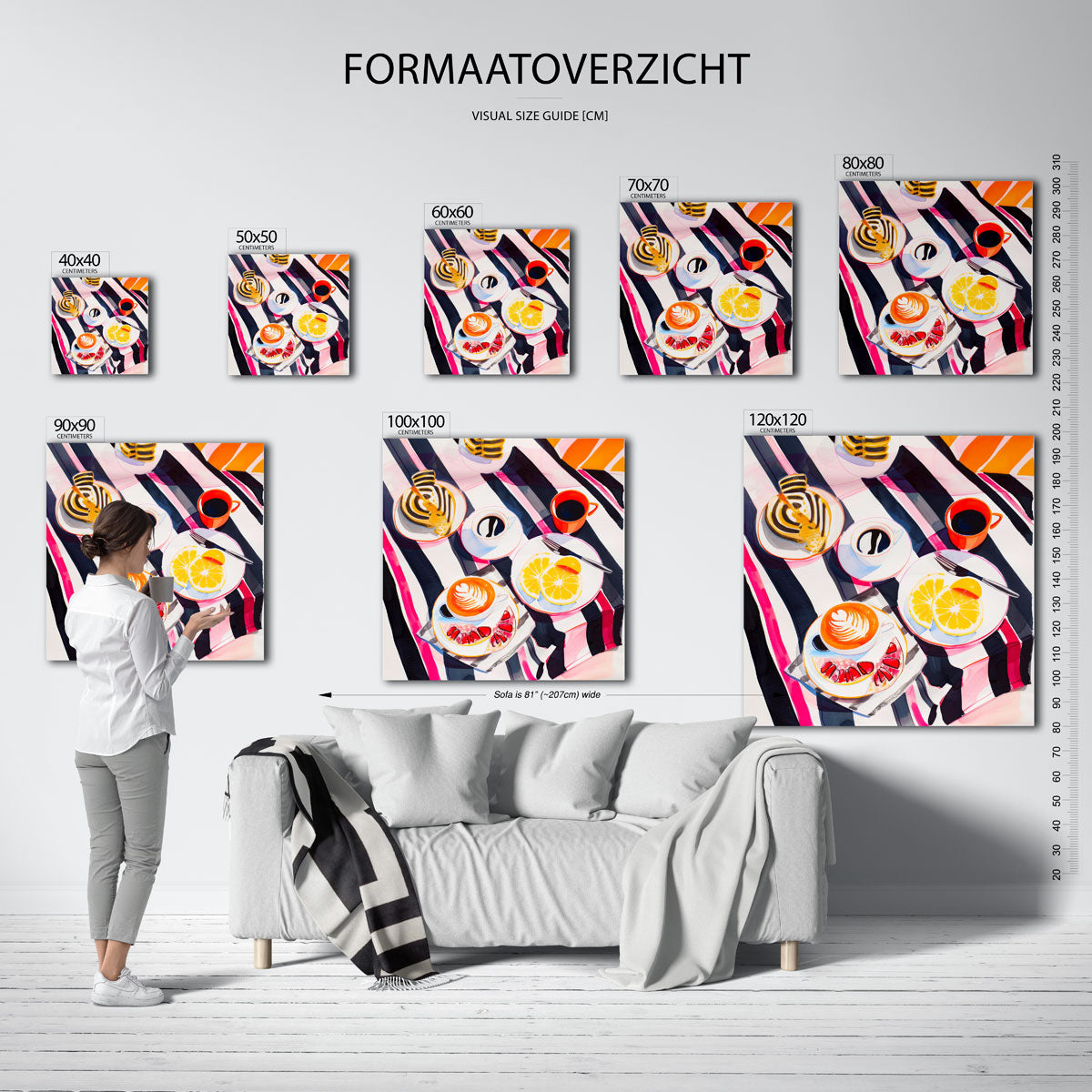Ontbijt met koffie en fruit – vierkante muurposter voor keuken of eethoek