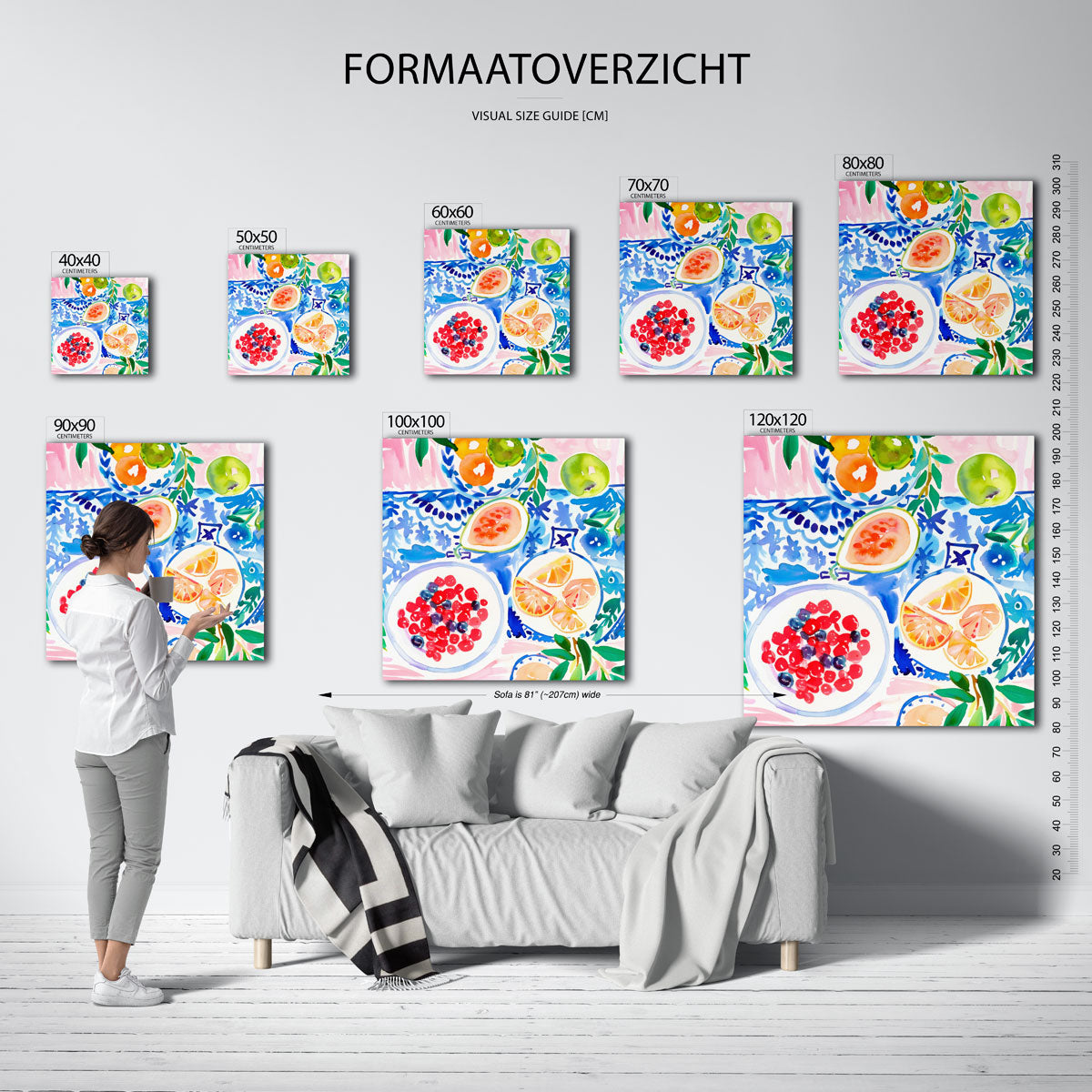 Fruit en patronen – vierkante muurposter met kleurrijke illustratie