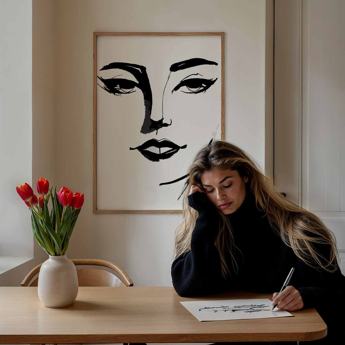 Minimalistische Gezichtsillustratie – Popart poster als moderne urban wanddecoratie