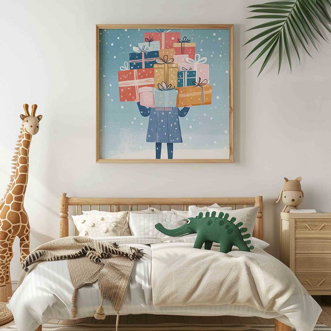 Stapeling van cadeaus – vierkante kinderkamer wanddecoratie van WallArtistic