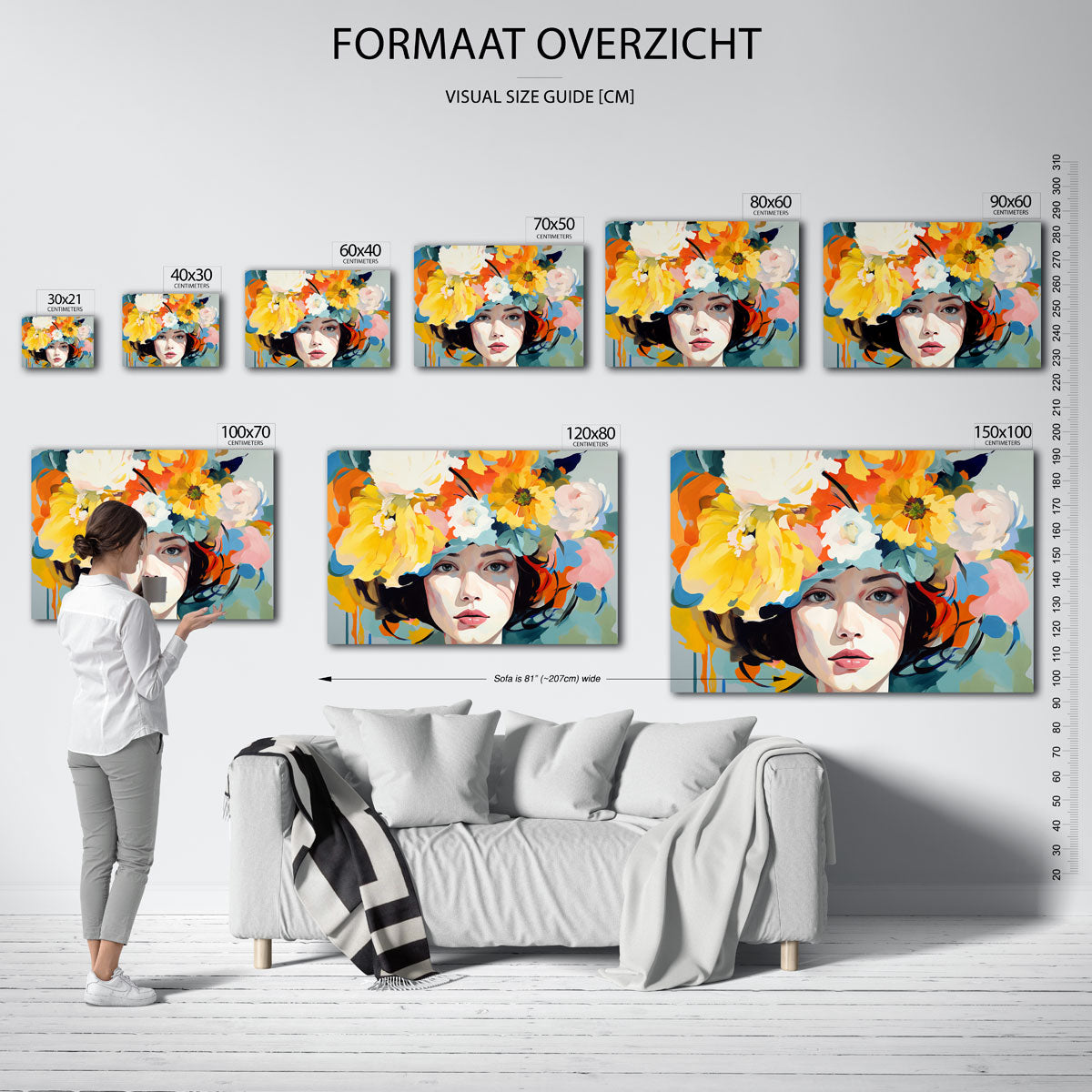 Vrouw met bloemen – liggende muurposter met vrouwelijk portret