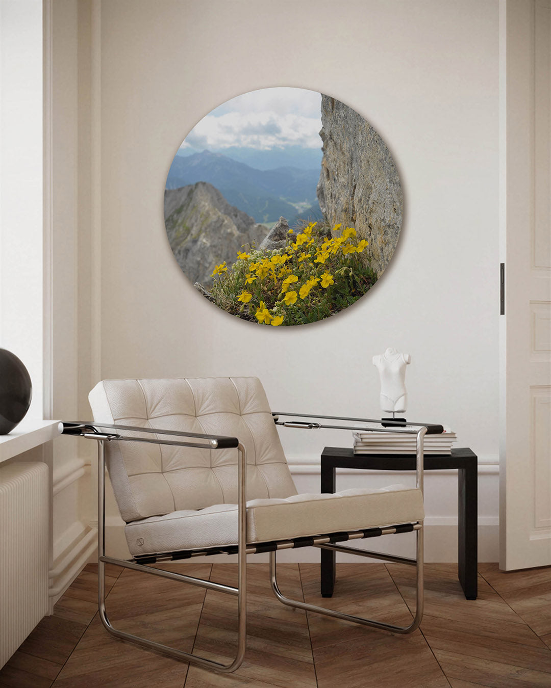 Bergbloemen – fotografie muurcirkel als ronde wanddecoratie