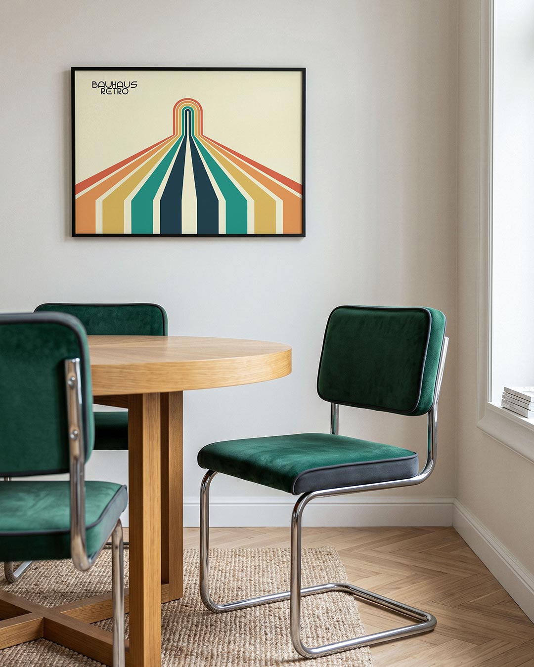 Kleurrijke lijnen – liggende Bauhaus poster voor aan de muur