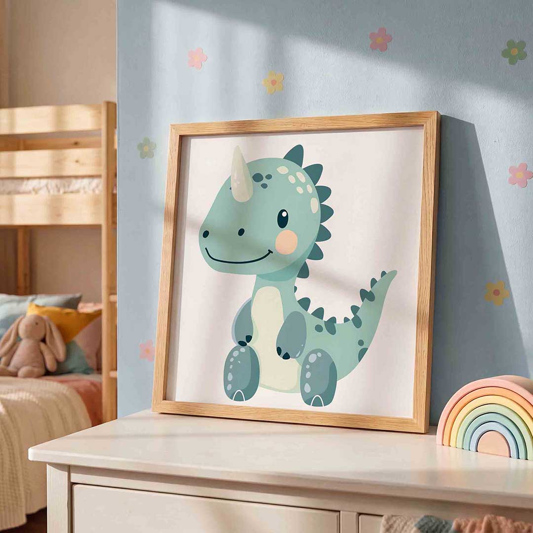 Schattige dinosaurus – speelse wandkunst als vierkante kinderposter