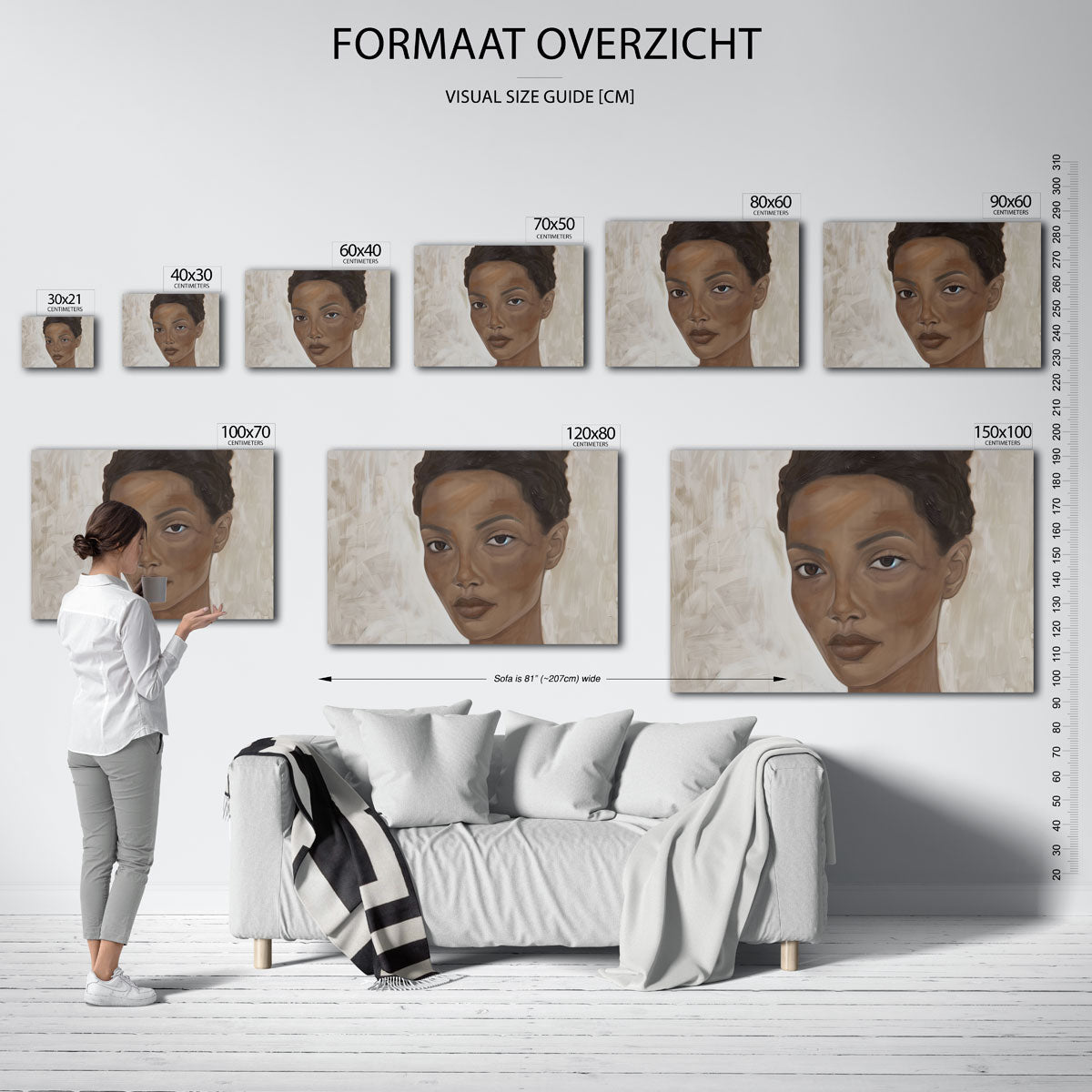 Portret van vrouw – landscape muurposter met eigentijdse illustratie