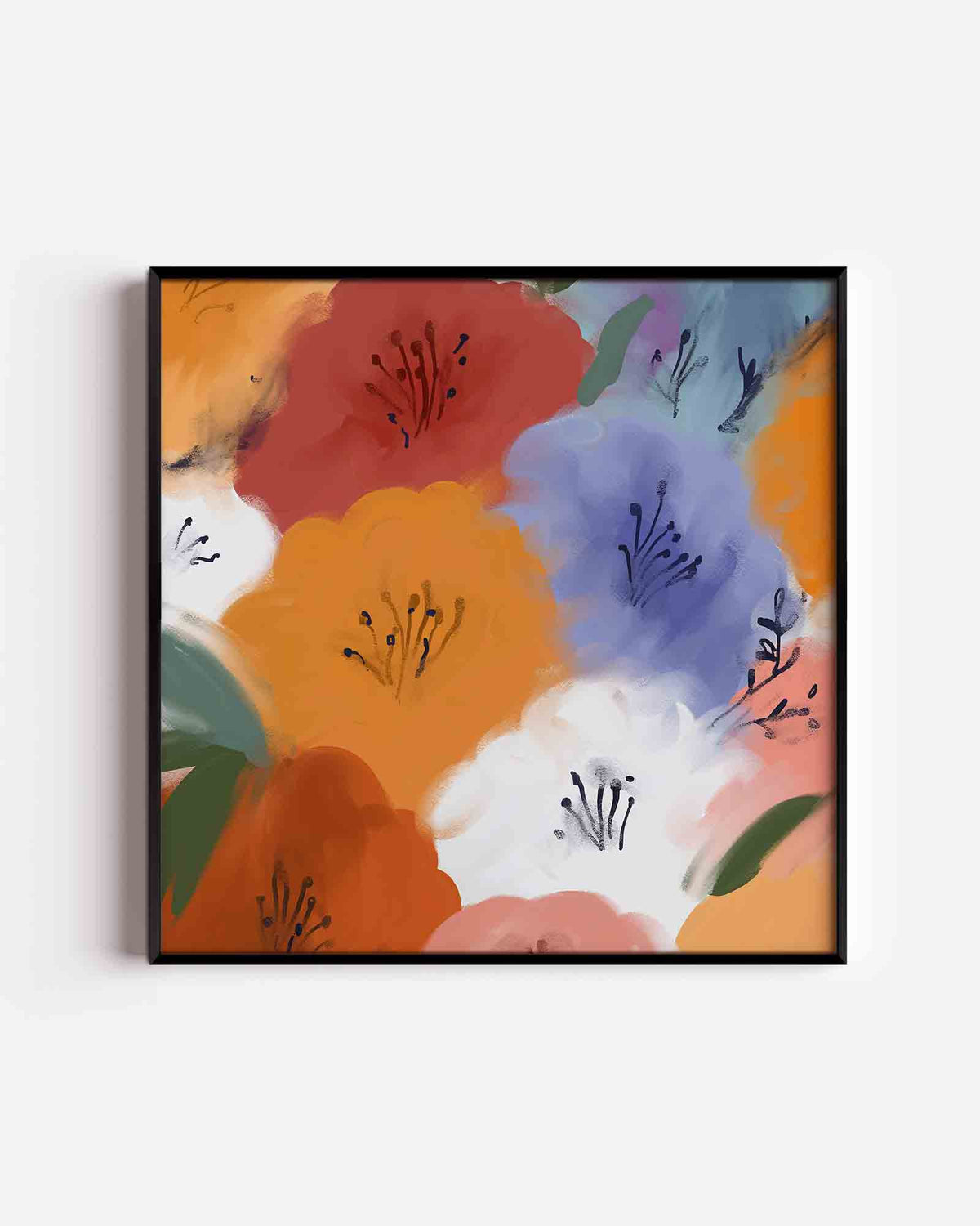 Bloemen en bladeren – kleurrijke illustratie poster als wanddecoratie