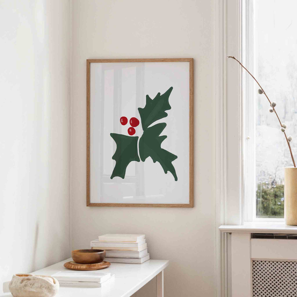 Hulstbladeren en bessen – staande kerst wanddecoratie van WallArtistic