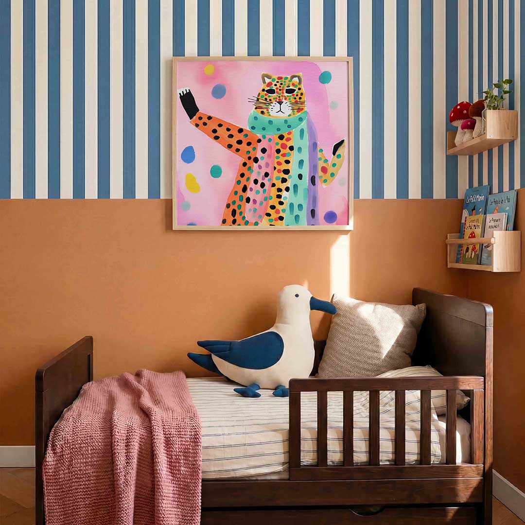 Luipaard met sjaal – kids poster in vierkant formaat