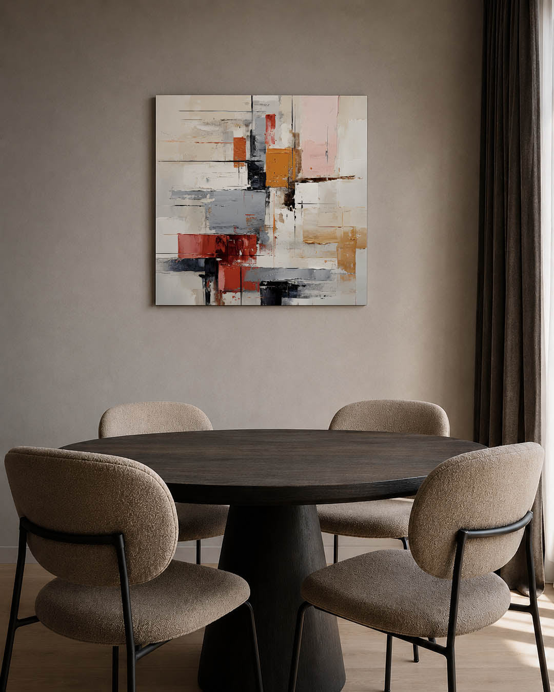 Geometrische kleurencompositie kunstwerk – tweede productweergave – dit werk toont een dynamische compositie van rechthoekige