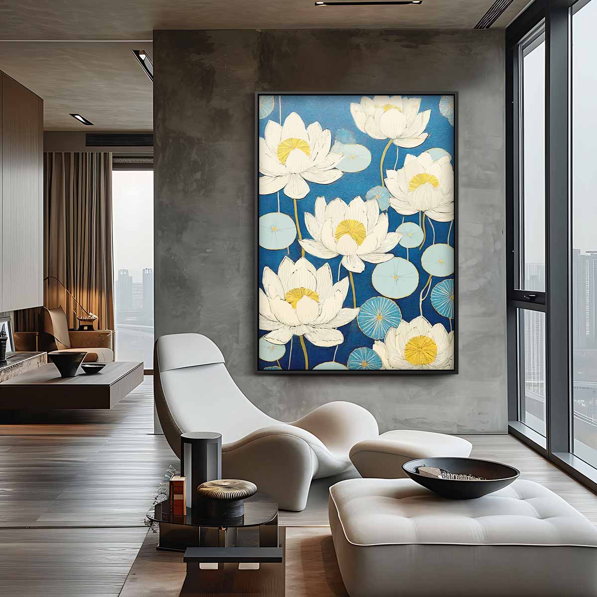 Blauwe Lotus Dromen – canvas kunstwerk als wanddecoratie
