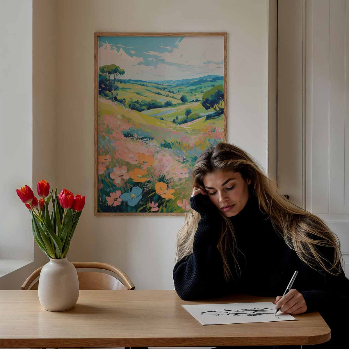 Vrolijke Bloemenweide – bloemen poster als moderne staande wanddecoratie