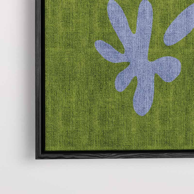 Vrolijke Vormen Op Groen – kunstwerk met zwarte baklijst