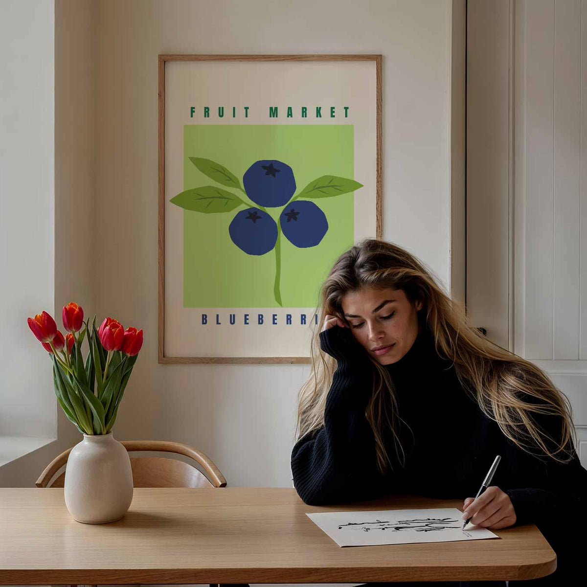 Blauwe Bessen Fruitmarkt – keuken poster als sfeervolle staande wanddecoratie