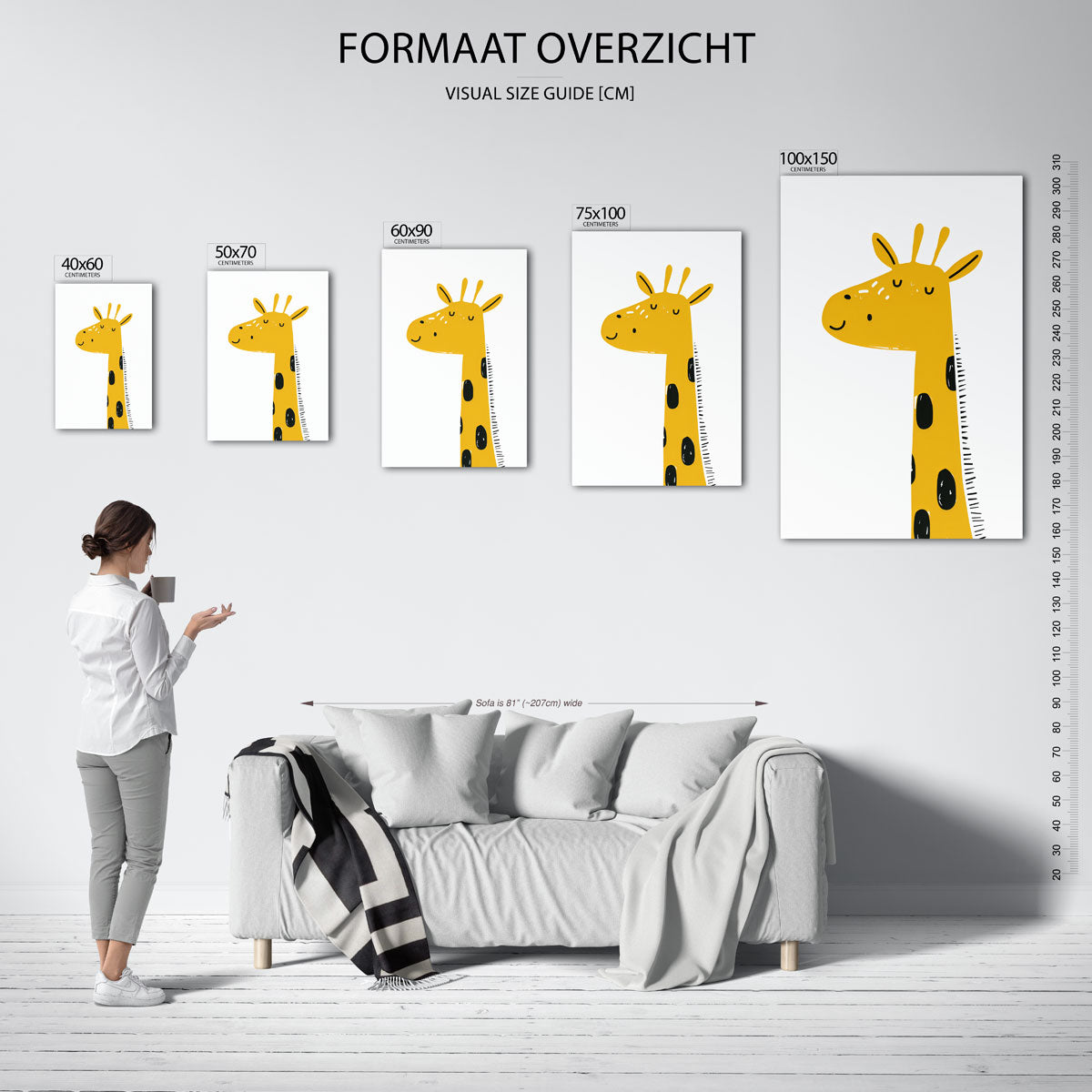 Vrolijke giraffe illustratie – staande wanddecoratie van WallArtistic