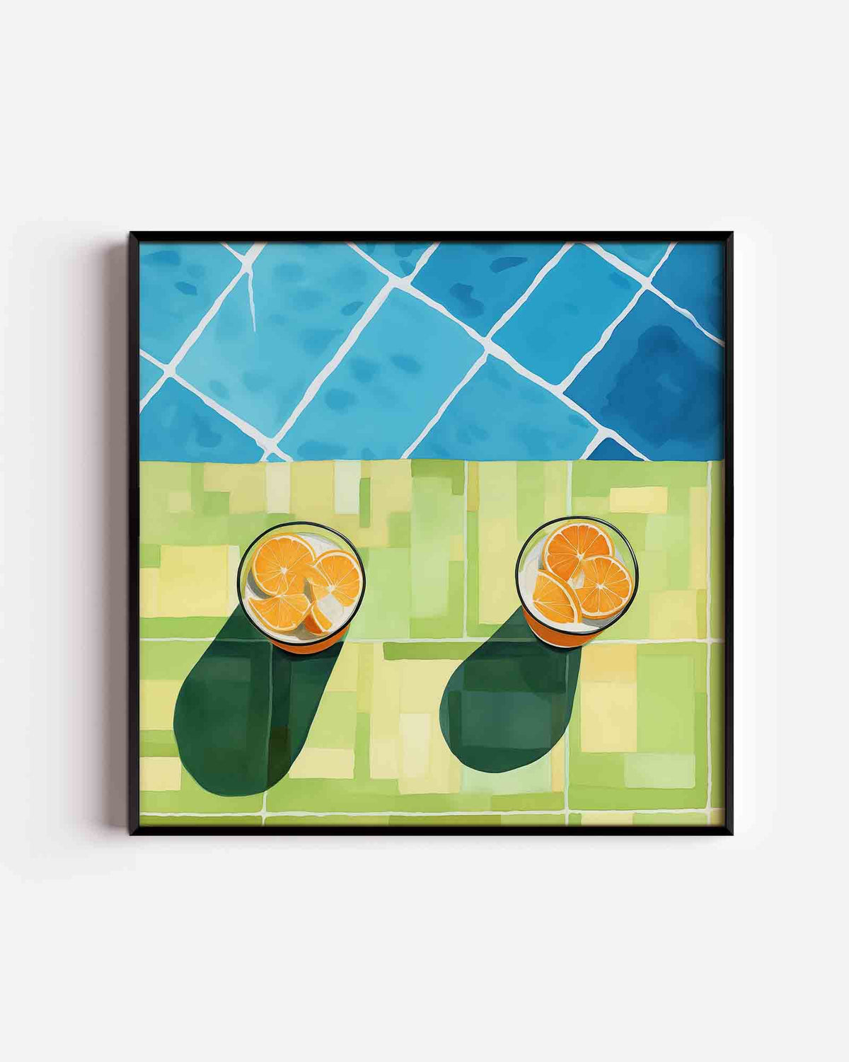 Twee glazen met sinaasappels – keuken vierkante poster als wanddecoratie