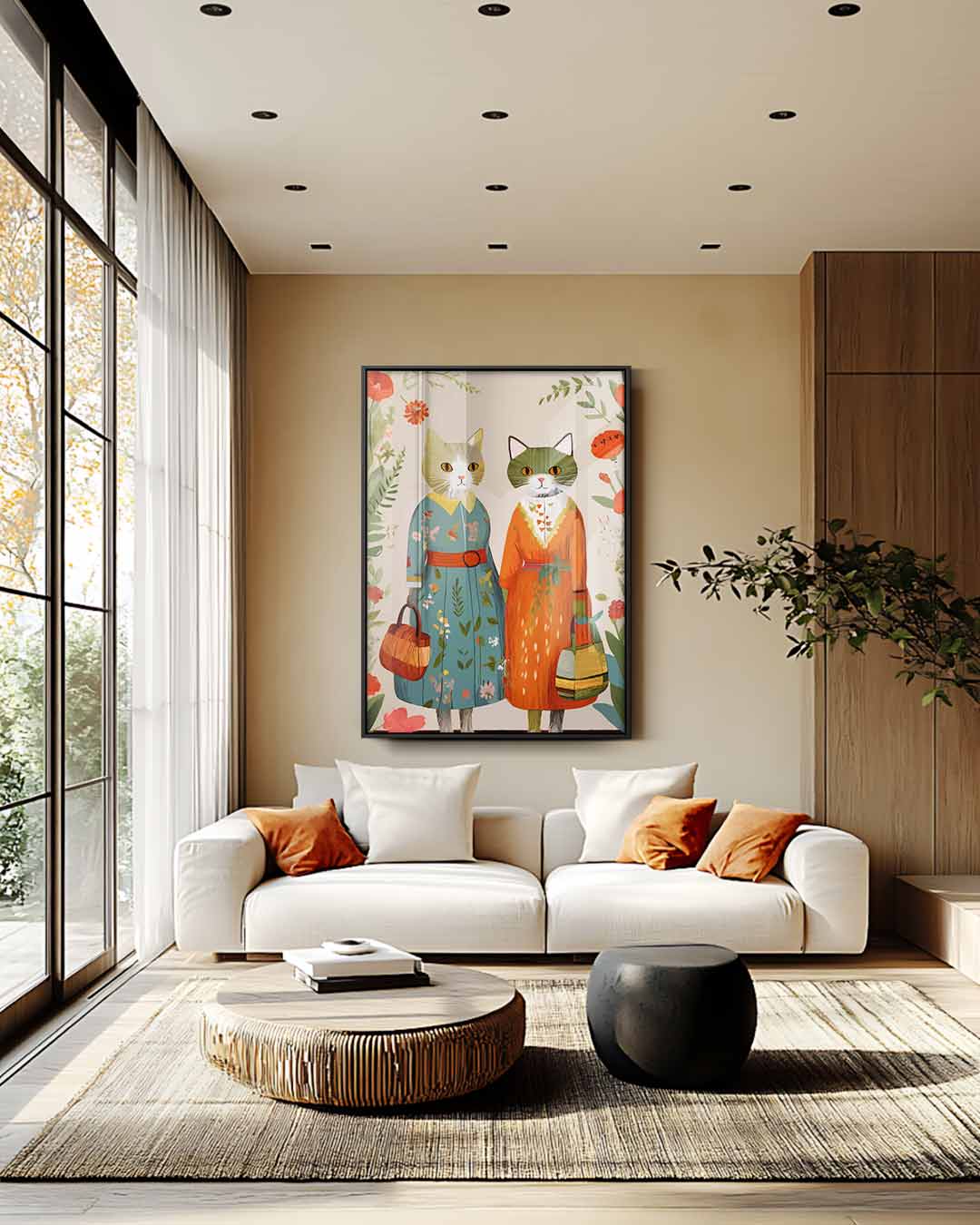 Retro Katten Vriendinnen – modern portret kunstwerk van WallArtistic