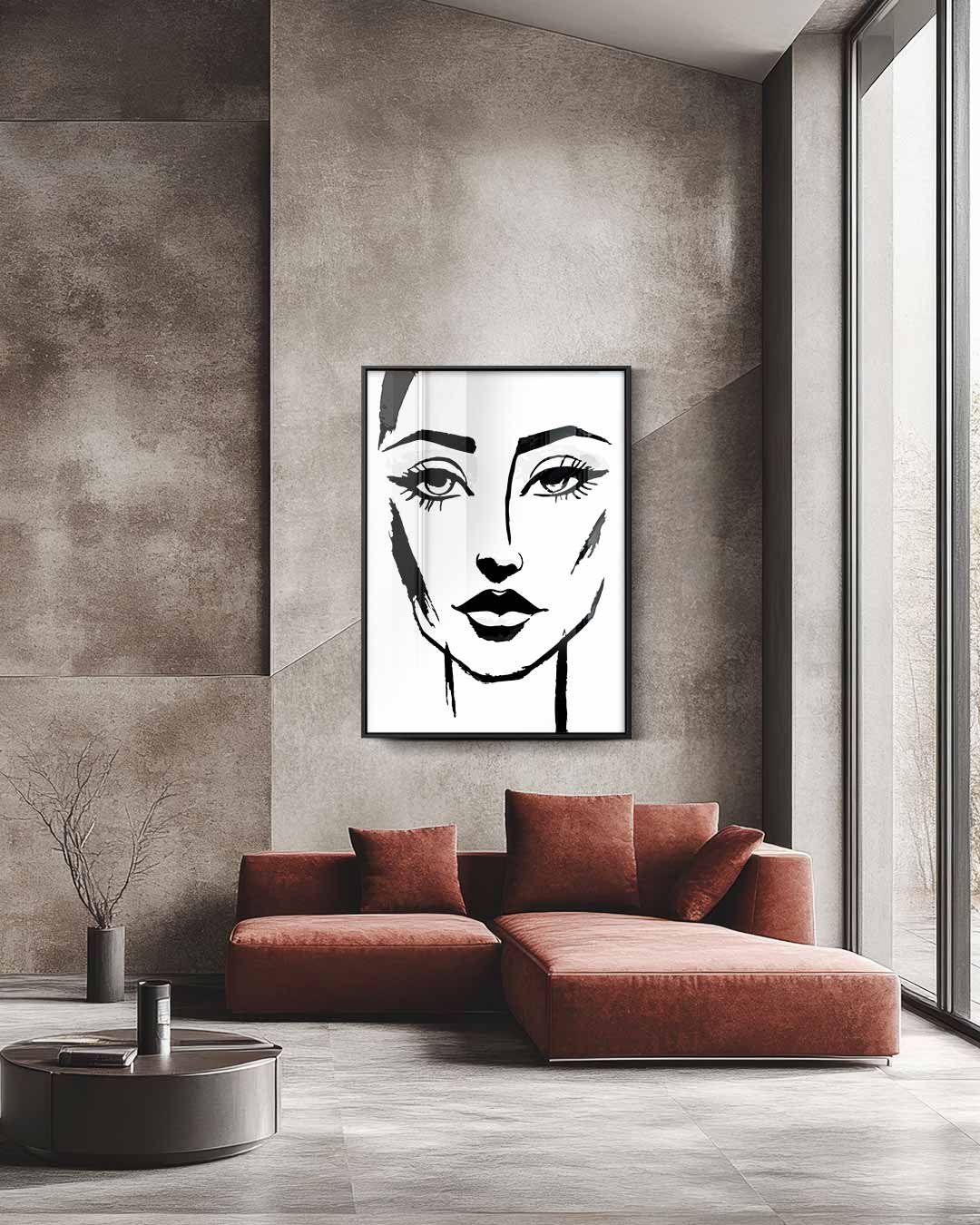 Minimalistisch Gezichtsportret – staande wandkunst voor woonkamer of interieur