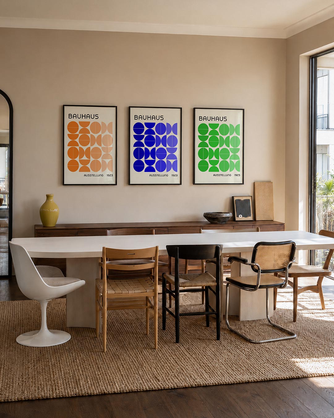 Vorm en kleur posterset – tweede productweergave – deze posterset in drie delen toont een speelse ordening van oranje en