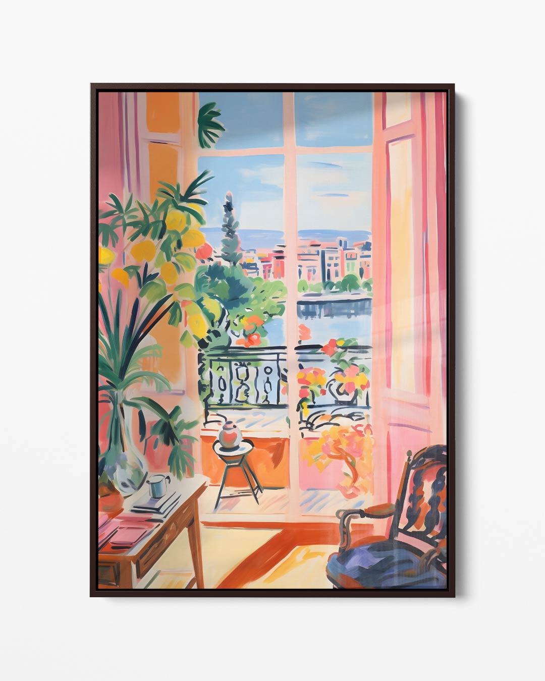 Zonnige Terras Uitzicht – portret kunstwerk als wanddecoratie