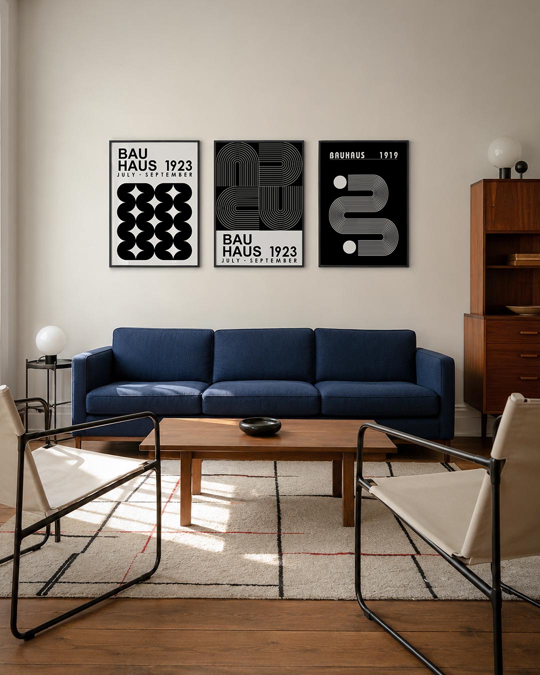 Zwart wit ritme driedelige posterset – deze posterset in drie delen toont een strak lijnenspel met herhalende zwarte vormen