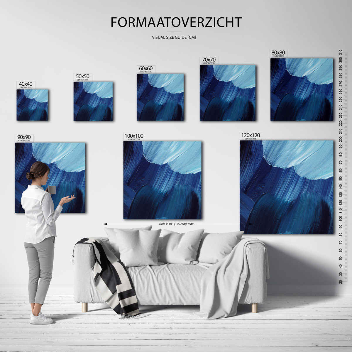 Blauwe penseelstreken – vierkante muurposter met artistieke uitstraling