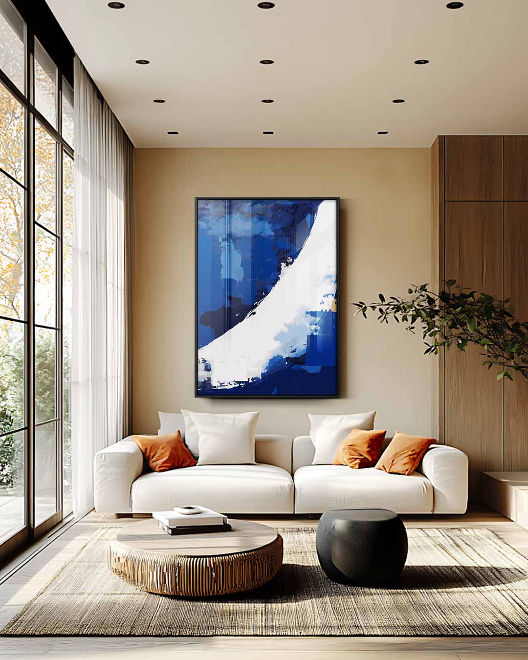 Golvende Blauw – staande wandkunst voor woonkamer of interieur