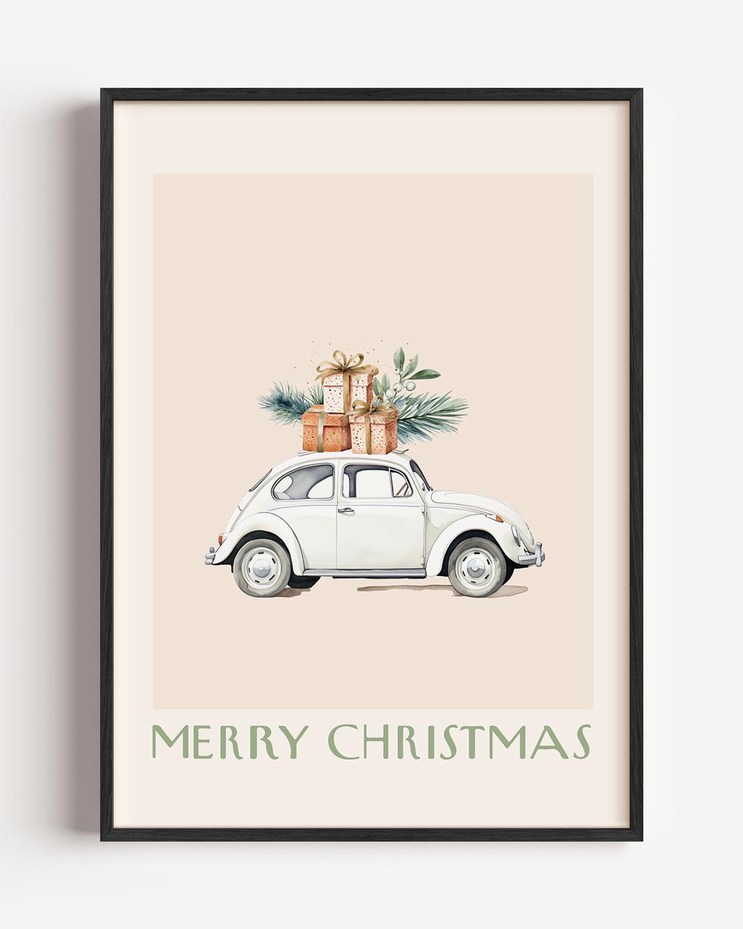 Vintage Kerst Auto – kerst portret poster als wanddecoratie
