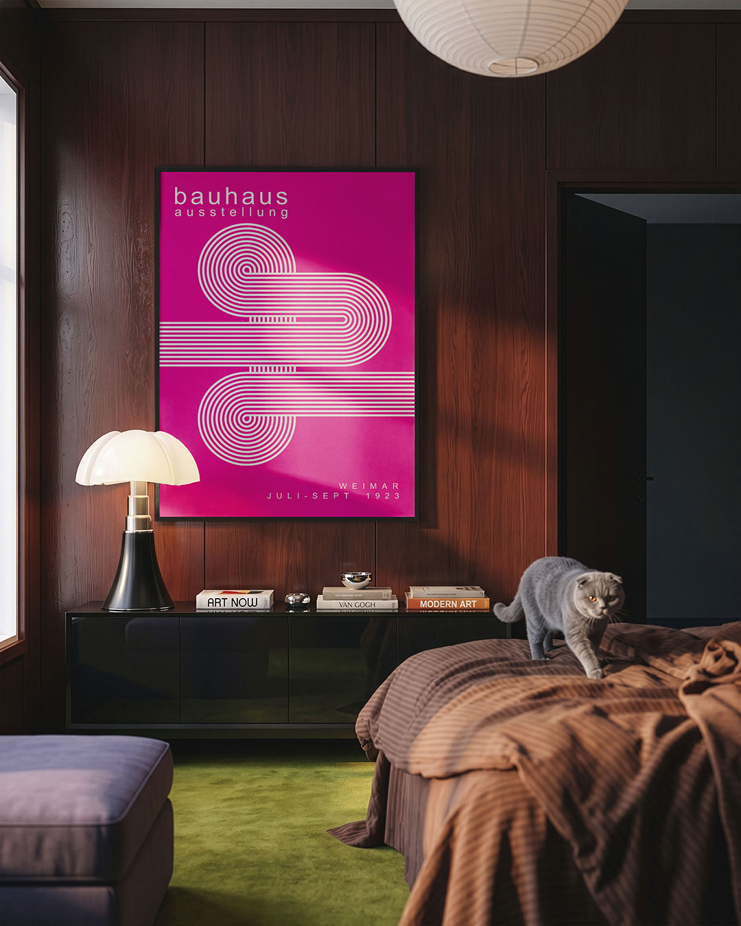 Lijnen en cirkelpatronen – geometrische Bauhaus poster in staand formaat