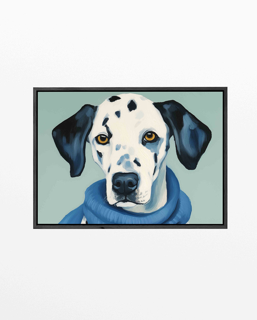 Hond met blauwe sjaal – liggend wanddecoratie kunstwerk