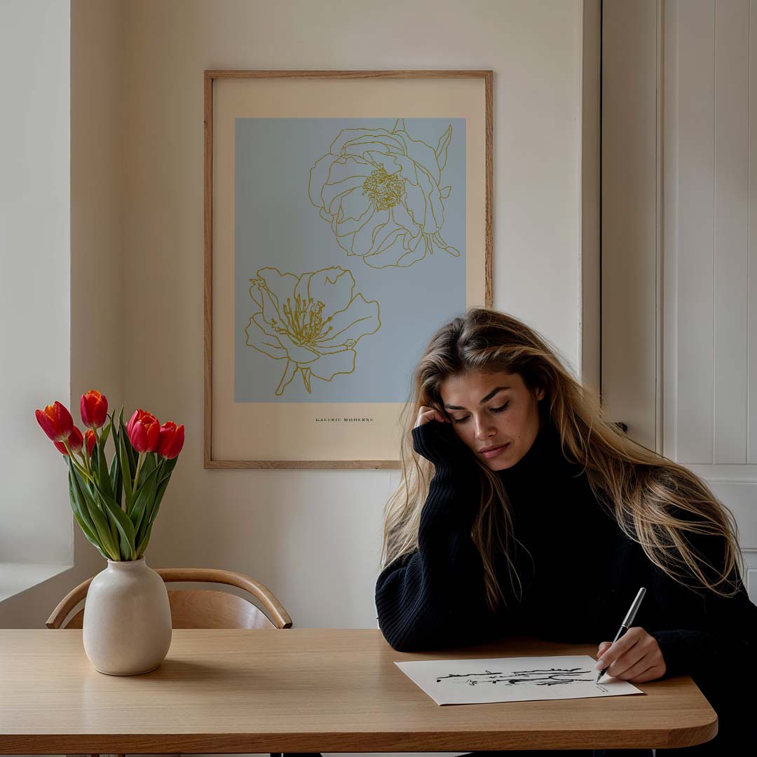 Elegante Bloemenlijntekening – bloemen poster in staand formaat