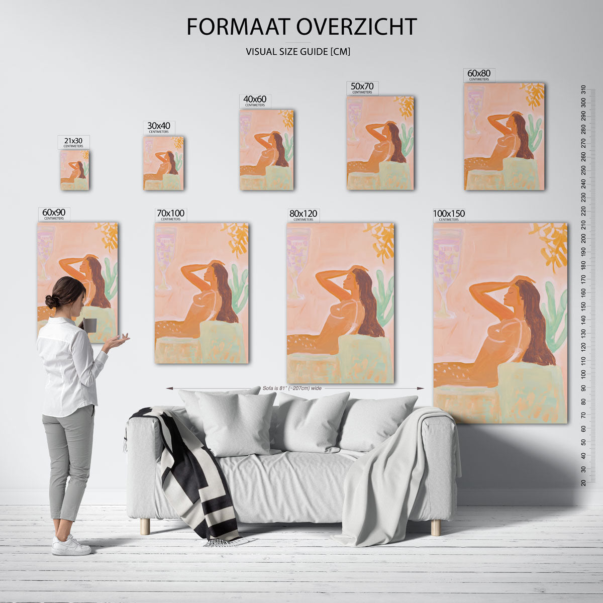 Vrouw met glas – staande muurposter met jungle thema