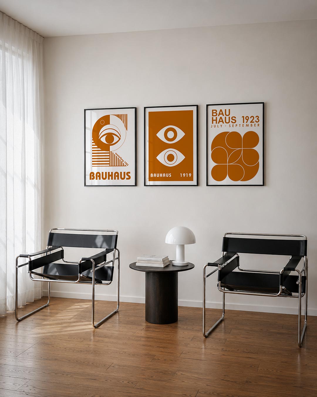 Oog en lijnen driedelige posterset – deze posterset in drie delen toont een groot oog in het midden, omringd door strakke