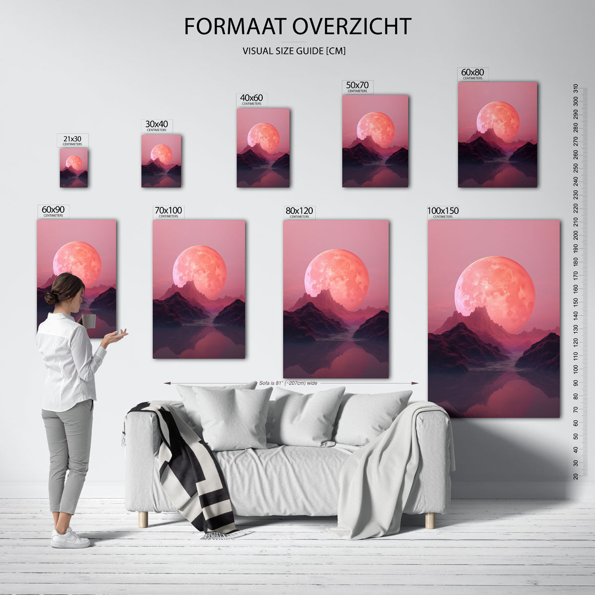 Roze maanlandschap – staande muurposter met surrealistische uitstraling