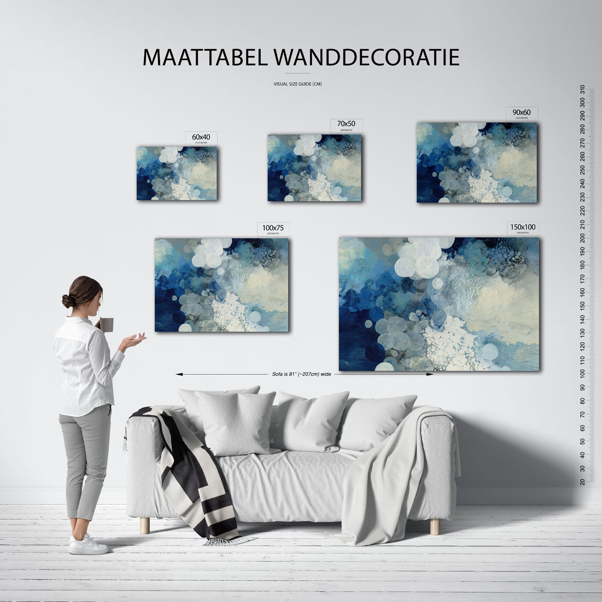 Dromerige kleurencompositie – Blauwe – moderne liggende wandkunst