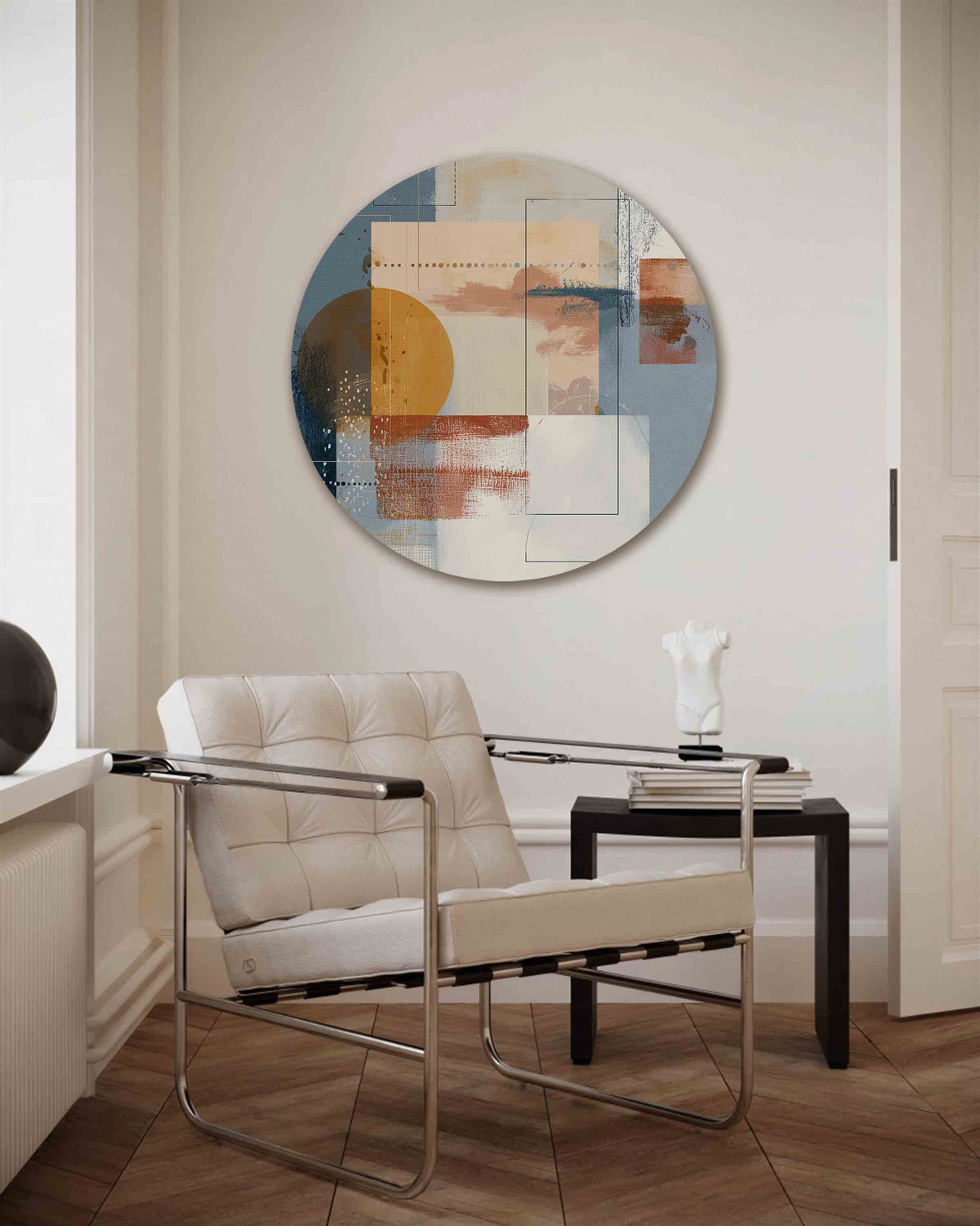 Abstracte vormen – vrouwelijk portret muurcirkel als wanddecoratie