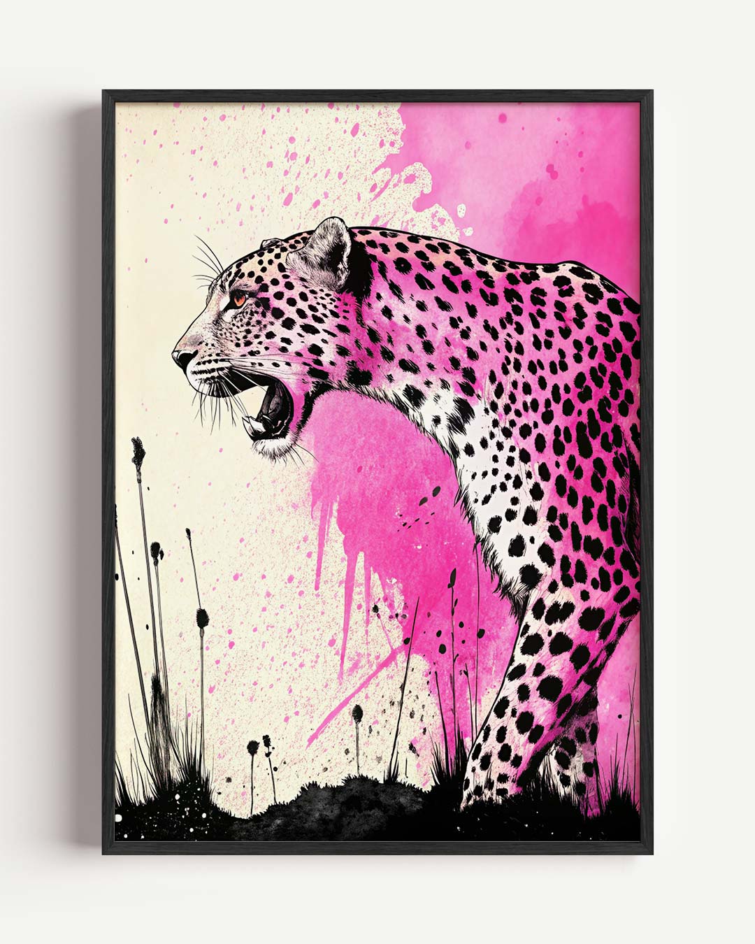 Wild Roze Leopard Print – dieren portret poster als wanddecoratie