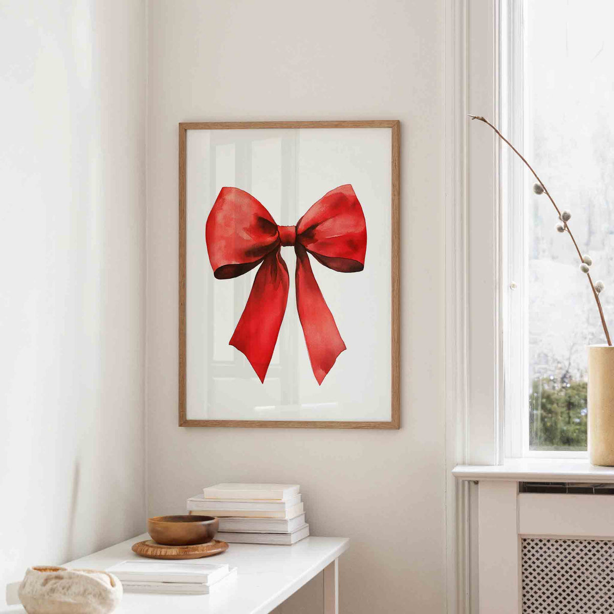 Rode strik – staande kerst wanddecoratie van WallArtistic