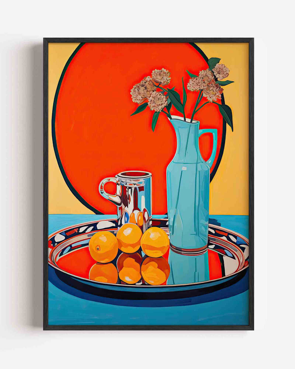 Stilleven met bloemen en fruit – kleurrijke illustratie portret poster als wanddecoratie