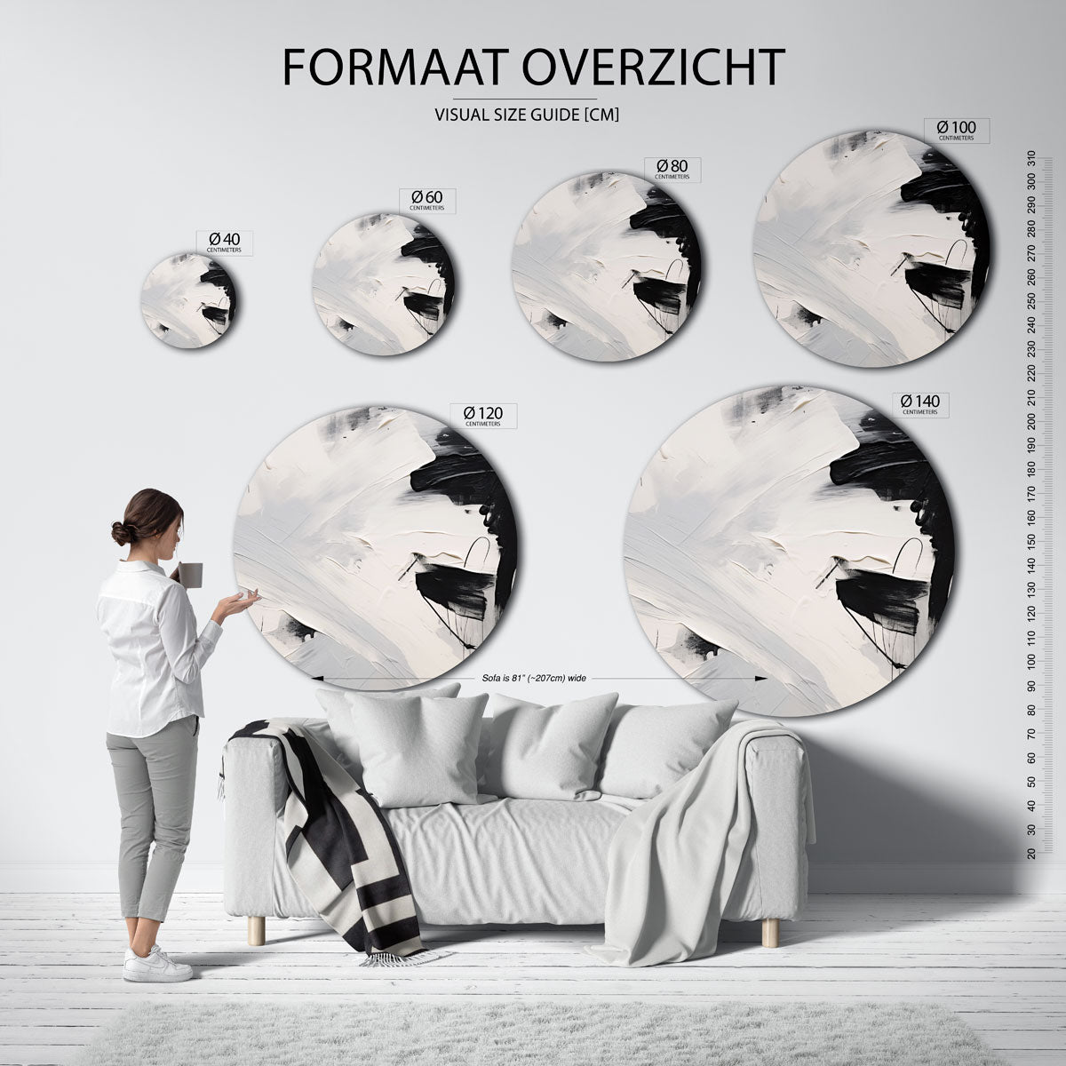 Abstracte zwart wit – abstracte wandkunst als muurcirkel van WallArtistic