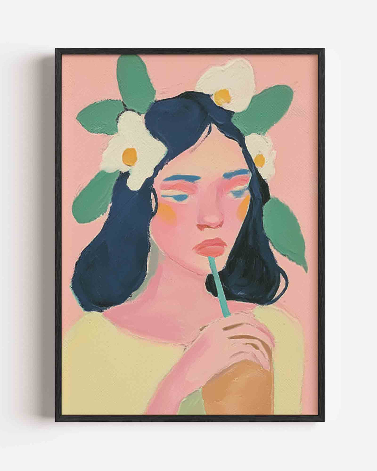 Vrouw met bloemen – pastel portret poster als wanddecoratie