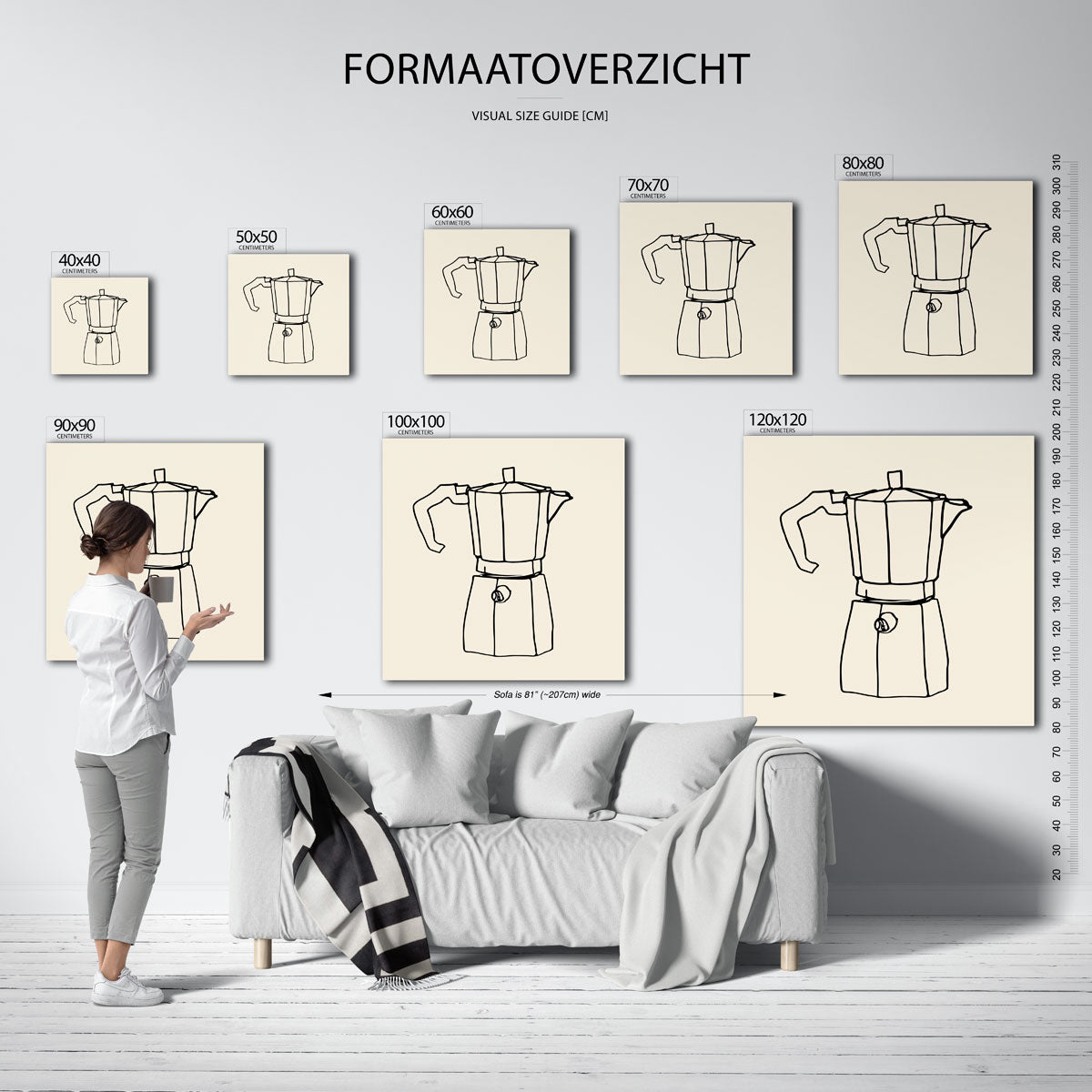 Koffiepot schets – vierkante muurposter voor keuken of eethoek