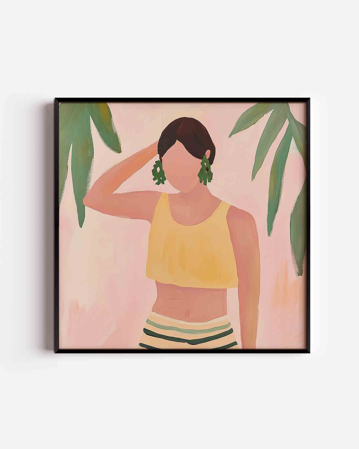 Vrouw met groene oorbellen – moderne vierkante poster als wanddecoratie