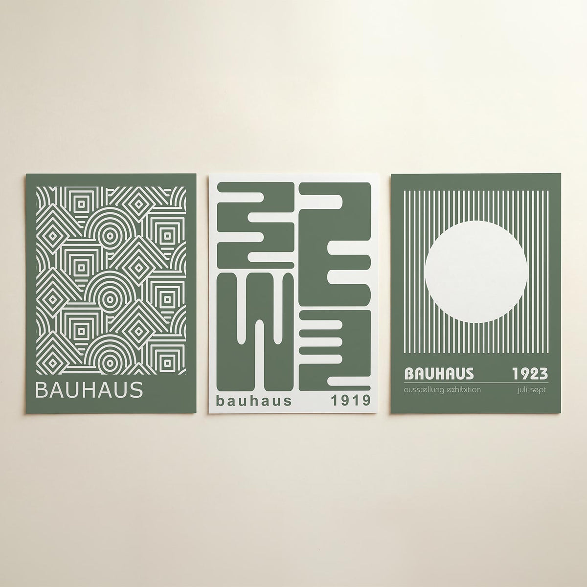 Lijnen en patronen driedelige posterset in interieur
